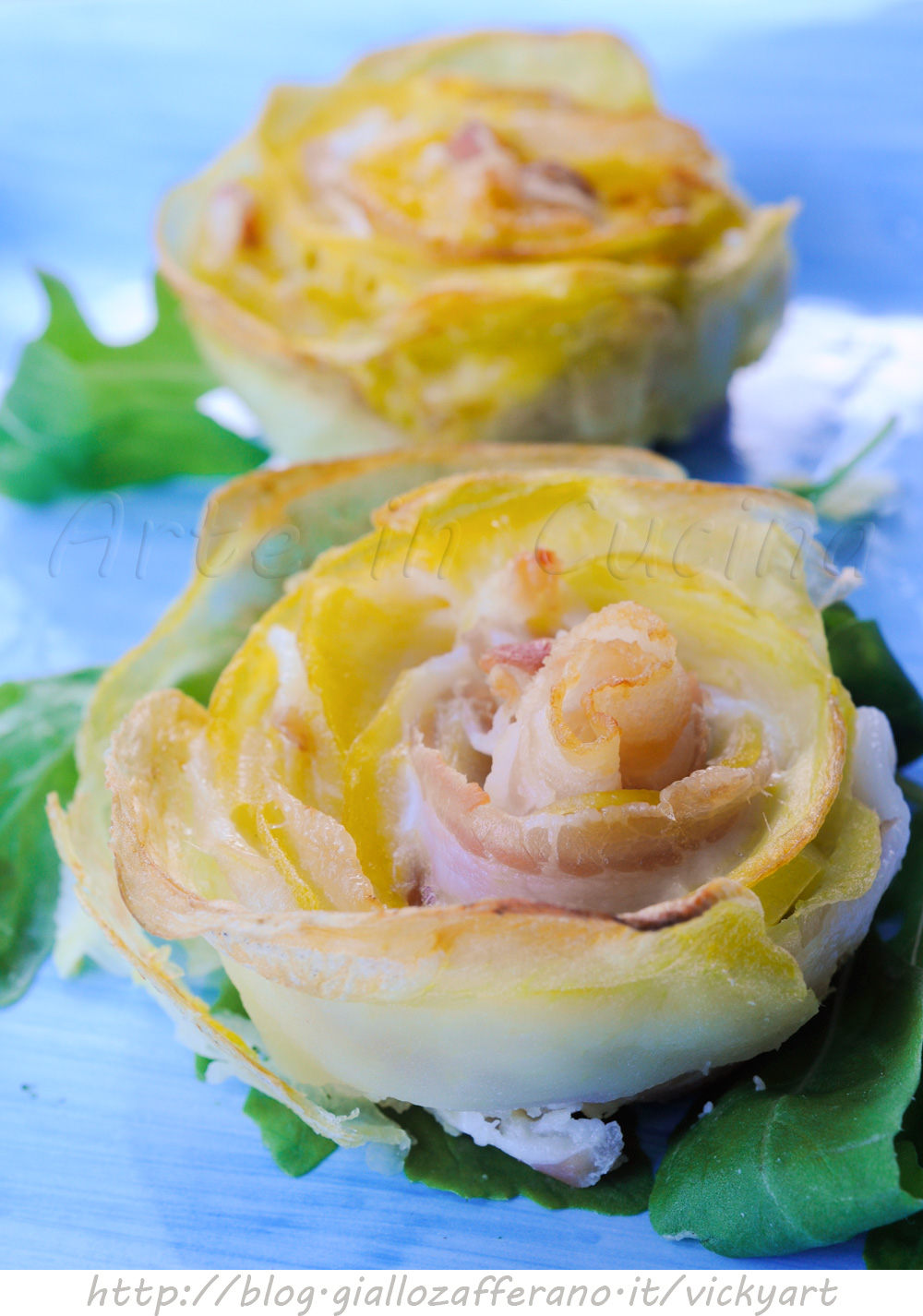 Rose con patate e pancetta ricetta finger food vickyart arte in cucina