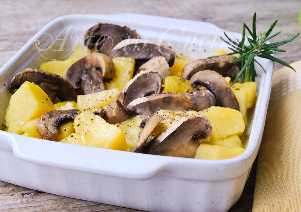 Funghi con patate in umido ricetta contorno vickyart arte in cucina