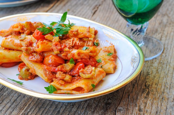 Paccheri con pomodorini tonno e olive ricetta veloce vickyart arte in cucina
