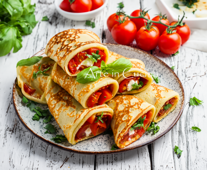 Rotolini di crepes pomodori e mozzarella