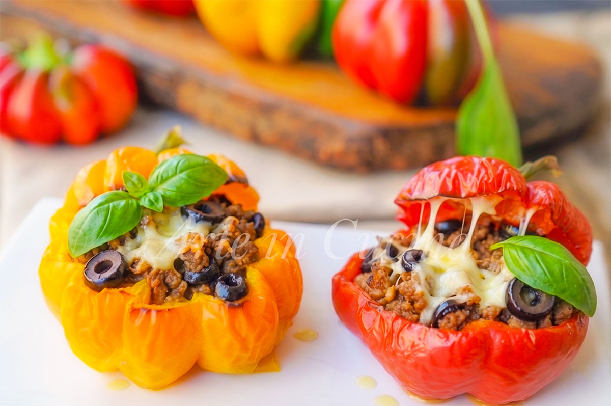 PEPERONI con CARNE MACINATA e olive in friggitrice ad aria