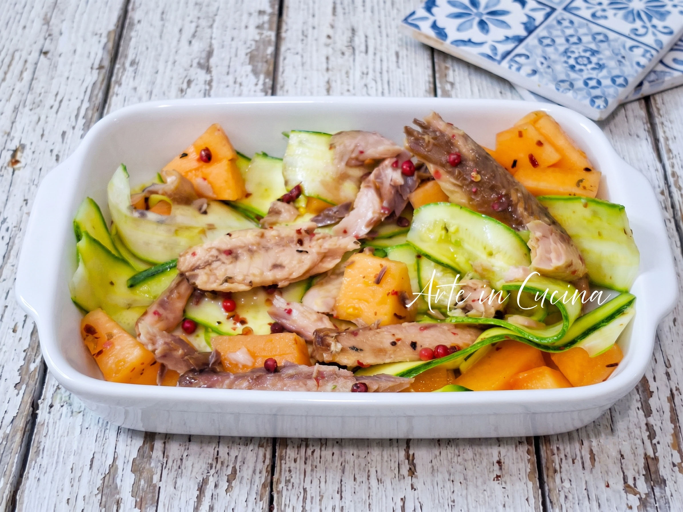 INSALATA di ZUCCHINE e MELONE con SGOMBRO marinata al limone