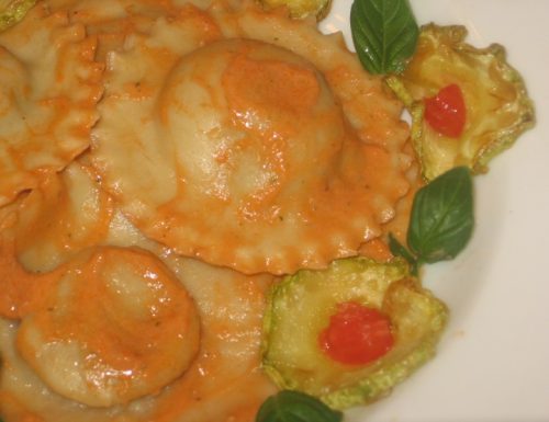 Ravioli di Russello con zucchine, provola e  pomodoro