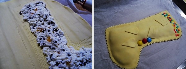 preparazione della calza della befana con ricotta e cioccolato