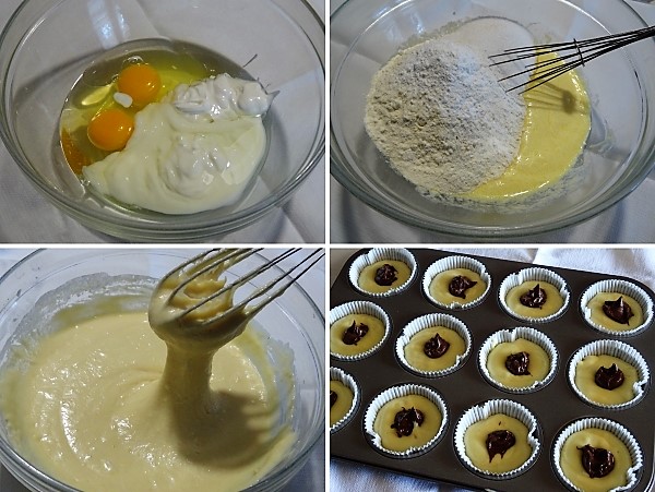 preparazione dei muffin con yogurt e nutella