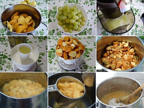 preparazione della marmellata di mele cotogne e uva