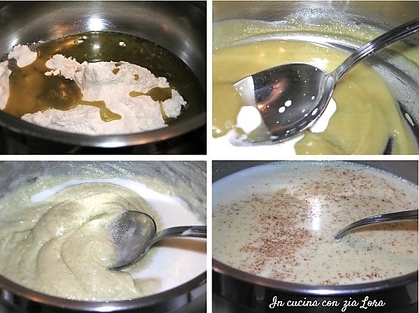 Preparazione della salsa besciamella con olio di oliva
