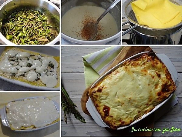 Preparazione delle lasagne con asparagi e besciamella ricetta facile