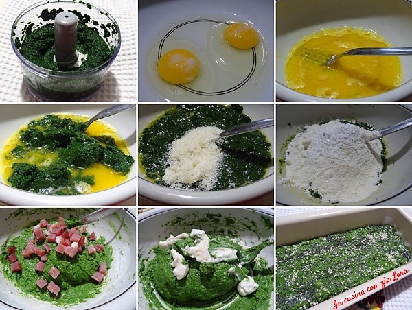 Preparazione del plumcake spinaci speck e gorgonzola