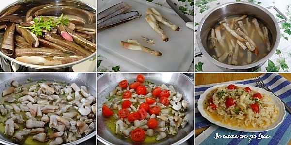 Preparazione del risotto con cannelli e pomodorini